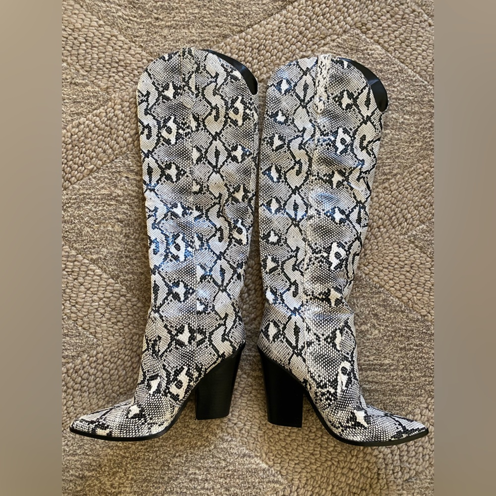 Steve Madden snakeskin print high boots with heel